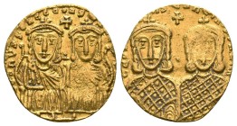 Leo IV the Khazar, with Constantine VI, Leo III, and ConstantineV Constantinople, 776–780 AD. AU solidus, Obv: LЄOҺ VS S ЄςςOҺ COҺSƮAƮIҺOSO ҺЄ+; crown...