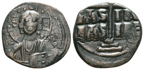 ANONYMOUS FOLLES. Class B. Attributed to Romanus III (1028-1034). Obv: + EMMA NOVHΛ / IC - XC. Bust of Christ facing, holding book of Gospels and wear...