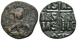 ANONYMOUS FOLLES. Class B. Attributed to Romanus III (1028-1034). Obv: + EMMA NOVHΛ / IC - XC. Bust of Christ facing, holding book of Gospels and wear...