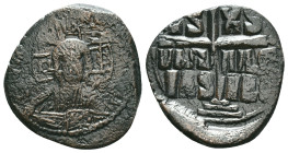 ANONYMOUS FOLLES. Class B. Attributed to Romanus III (1028-1034). Obv: + EMMA NOVHΛ / IC - XC. Bust of Christ facing, holding book of Gospels and wear...