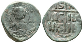 ANONYMOUS FOLLES. Class B. Attributed to Romanus III (1028-1034). Obv: + EMMA NOVHΛ / IC - XC. Bust of Christ facing, holding book of Gospels and wear...