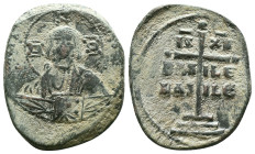 ANONYMOUS FOLLES. Class B. Attributed to Romanus III (1028-1034). Obv: + EMMA NOVHΛ / IC - XC. Bust of Christ facing, holding book of Gospels and wear...