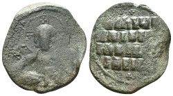 Anonymous. Class A2. Time of Basil II and Constantine VIII (1020-1028). AE follis . Constantinople. Obv: +EMMA-NOVHΛ, bust of Christ facing, wearing n...