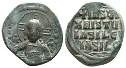 Anonymous. Class A2. Time of Basil II and Constantine VIII (1020-1028). AE follis . Constantinople. Obv: +EMMA-NOVHΛ, bust of Christ facing, wearing n...
