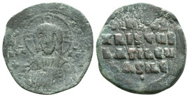 Anonymous. Class A2. Time of Basil II and Constantine VIII (1020-1028). AE follis . Constantinople. Obv: +EMMA-NOVHΛ, bust of Christ facing, wearing n...
