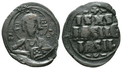 Anonymous. Class A2. Time of Basil II and Constantine VIII (1020-1028). AE follis . Constantinople. Obv: +EMMA-NOVHΛ, bust of Christ facing, wearing n...