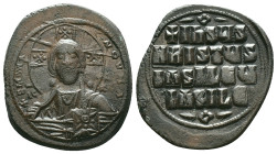 Anonymous. Class A2. Time of Basil II and Constantine VIII (1020-1028). AE follis . Constantinople. Obv: +EMMA-NOVHΛ, bust of Christ facing, wearing n...