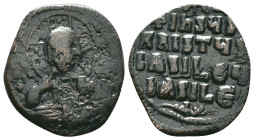 Anonymous. Class A2. Time of Basil II and Constantine VIII (1020-1028). AE follis . Constantinople. Obv: +EMMA-NOVHΛ, bust of Christ facing, wearing n...