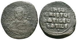 Anonymous. Class A2. Time of Basil II and Constantine VIII (1020-1028). AE follis . Constantinople. Obv: +EMMA-NOVHΛ, bust of Christ facing, wearing n...