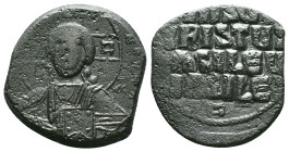 Anonymous. Class A2. Time of Basil II and Constantine VIII (1020-1028). AE follis . Constantinople. Obv: +EMMA-NOVHΛ, bust of Christ facing, wearing n...