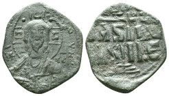 ANONYMOUS FOLLES. Class B. Attributed to Romanus III (1028-1034). Obv: + EMMA NOVHΛ / IC - XC. Bust of Christ facing, holding book of Gospels and wear...