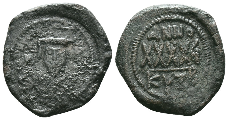 Phocas AD 602-610. year 6 (607/8). Cyzicus.Follis Æ Crowned facing bust, wearing...