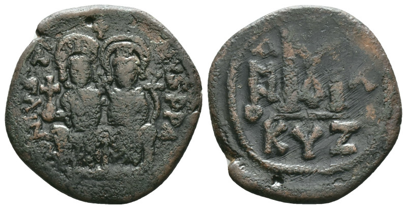 Justin II AD 565-578. Dated year 10 (AD 574/5). Cyzicus.Follis Æ D N IVSTINVS P ...