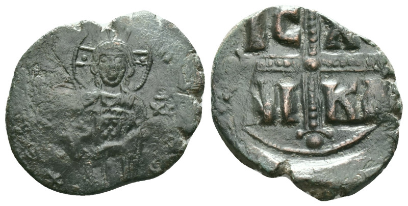 Byzantine, Anonymous (1034-1041 AD) Constantinople.AE Follis Obv: ЄmmANOVHA, IC-...