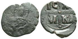 Byzantine, Anonymous (1034-1041 AD) Constantinople.AE Follis Obv: ЄmmANOVHA, IC-XC, three-quarter length figure of Christ standing facing, wearing nim...