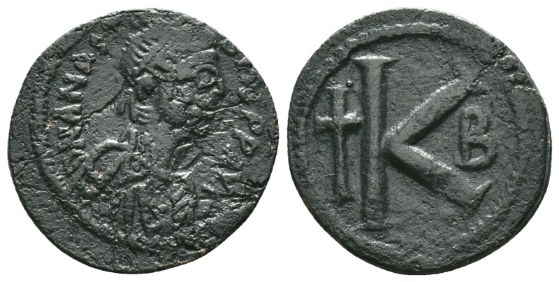 BYZANTINE EMPIRE. Anastasius I, 491-518 AD. Æ Half Follis of Constantinople. Dia...