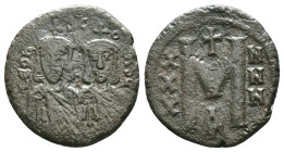 Leo V the Armenian, with Constantine, (813-820 AD) Constantinople AE Follis Obv: LEON S C-ONST' Facing busts of Leo V, with short beard, wearing chlam...