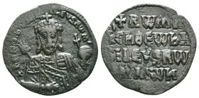 CONSTANTINE VII PORPHYROGENITUS(913-959) and ROMANUS I LECAPENUS (920-944). Follis. Constantinople. Obv: + ROmAn' bASILEVS RWm'. Crowned and bearded b...