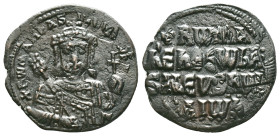 CONSTANTINE VII PORPHYROGENITUS(913-959) and ROMANUS I LECAPENUS (920-944). Follis. Constantinople. Obv: + ROmAn' bASILEVS RWm'. Crowned and bearded b...
