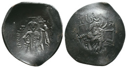 Byzantine
Latin Rulers of Constantinople AD 1204-1261. Constantinople
Large Module Trachy Æ
Nimbate seated Christ, holding Gospels / MANOVH ΔΕCΠΟ, ...
