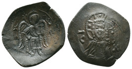 Latin Rulers of Constantinople. Aspron Trachy. 1204-1261 AD. Constantinople. (Doc-16). (Sear-2036). Anv.: Facing bust of Christ Pantokrator; IC-XC acr...