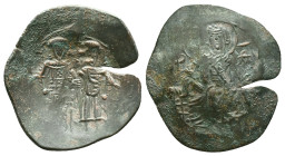 Byzantine
Manuel I Comnenus (1143-1180 AD). Constantinople mint.
AE Aspron Trachy
Obv: Christ Pantocrator entrhoned facing; stars flanking
Rev: Ma...
