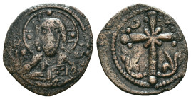 ANONYMOUS FOLLES. Class I. Attributed to Nicephorus III Botaniates (1078-1081). Obv: IC - XC. Facing bust of Christ Pantokrator. Rev: Latin cross, wit...