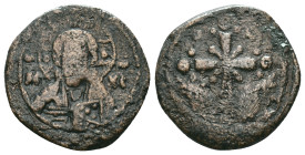 ANONYMOUS FOLLES. Class I. Attributed to Nicephorus III Botaniates (1078-1081). Obv: IC - XC. Facing bust of Christ Pantokrator. Rev: Latin cross, wit...