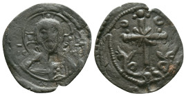 ANONYMOUS FOLLES. Class I. Attributed to Nicephorus III Botaniates (1078-1081). Obv: IC - XC. Facing bust of Christ Pantokrator. Rev: Latin cross, wit...