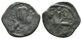 ANONYMOUS FOLLES. Class I. Attributed to Nicephorus III Botaniates (1078-1081). Obv: IC - XC. Facing bust of Christ Pantokrator. Rev: Latin cross, wit...