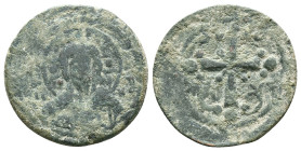 ANONYMOUS FOLLES. Class I. Attributed to Nicephorus III Botaniates (1078-1081). Obv: IC - XC. Facing bust of Christ Pantokrator. Rev: Latin cross, wit...