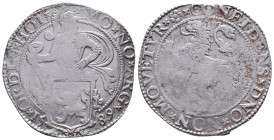 Netherlands AR Lion Taler. Holland, 1589. MO NO ARG ORDIN HOL, Knight over lion shield / CONFIDENS DNO NON MOVETVR, Rampant lion left. Delmonte 831; D...