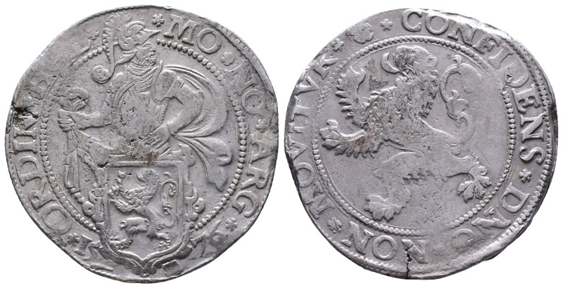 Netherlands AR Lion Taler. Holland, 1576. MO NO ARG ORDIN HOL, Knight over lion ...