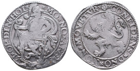 Netherlands AR Lion Taler. Holland, 1589. MO NO ARG ORDIN HOL, Knight over lion shield / CONFIDENS DNO NON MOVETVR, Rampant lion left. Delmonte 831; D...