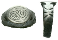 Crusaders silver ring, dating to the 13th century A.D. The eye-shaped bezel is engraved with decorations, Reference: Condition: Very Fine

Weight: 2...