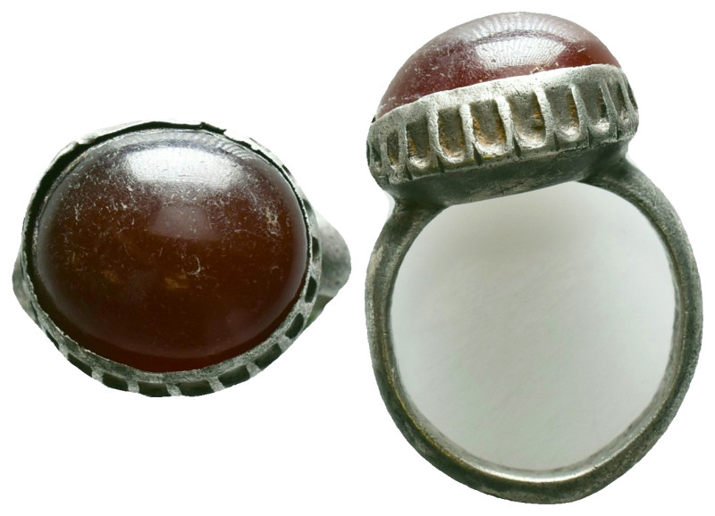 Very Nice Large Byzantine Silve Ring with a large Stone on bezel, Circa 4th-6th ...
