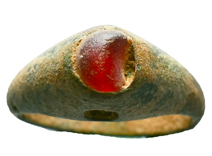 Ancient Roman Bronze Ring with a stone inlaid on bezel, circa 1st - 3rd AD. Refe...