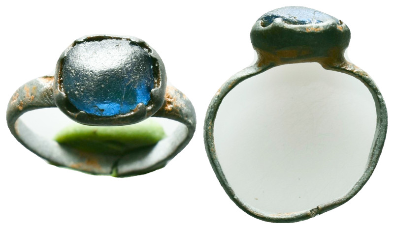 Ancient Roman Bronze Ring with a stone inlaid on bezel, circa 1st - 3rd AD. Refe...
