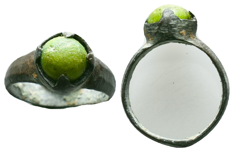 Ancient Roman Bronze Ring with a stone inlaid on bezel, circa 1st - 3rd AD. Refe...
