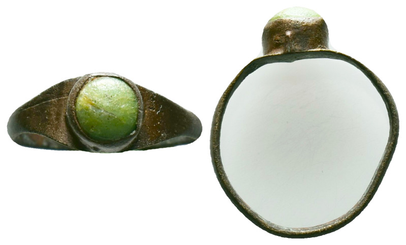 Ancient Roman Bronze Ring with a stone inlaid on bezel, circa 1st - 3rd AD. Refe...