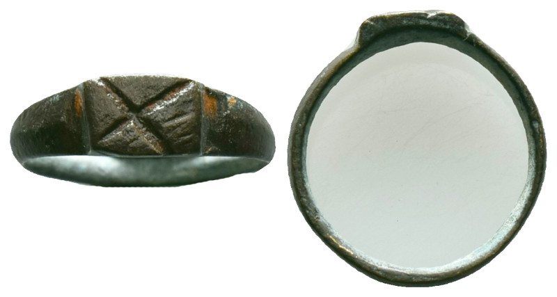 Ancient Roman Bronze Legion Ring with a X representing 10th legion on bezel , ci...