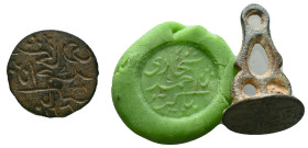 Ancient Islamic Bronze stamp seal Reference: Condition: Very Fine

Weight: 4,63 gr. Diameter: 26,1 mm