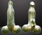 Ancient Roman Bronze Phallus Pendant, c. 3rd-5th century AD. Reference: Condition: Very Fine

Weight: 4,74 gr. Diameter: 26,8 mm
