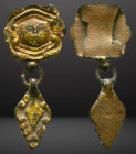 Ancient Silver Byzantine / Crusaders Gold inlaid Pendant 10th-12th century AD. Reference: Condition: Very Fine

Weight: 7.92 gr. Diameter: 47.5 mm
