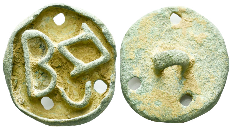 Byzantine Empire, Bronze Bread Stamp with Letters, Circa 5th-7th Century AD. Ref...