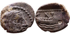 Phoenicia, Arados. Uncertain king. Circa 380-351 Silver coin. Obv: Bust of king. Rev: Galley