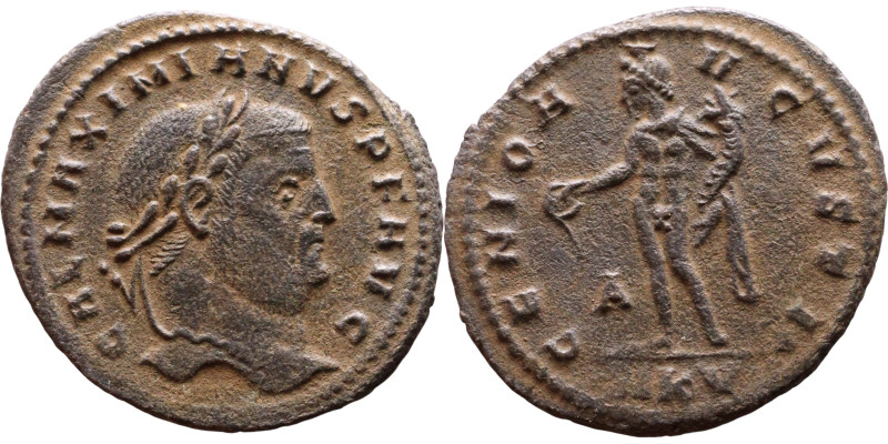 Maximianus (286-305 AD). AE follis. Obv.Laureate head right. Rev.: Genius standi...