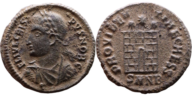 Crispus (317-326) Follis. Obverse: CRISPVS NOB CAES, laureate bust. Reverse: PRO...