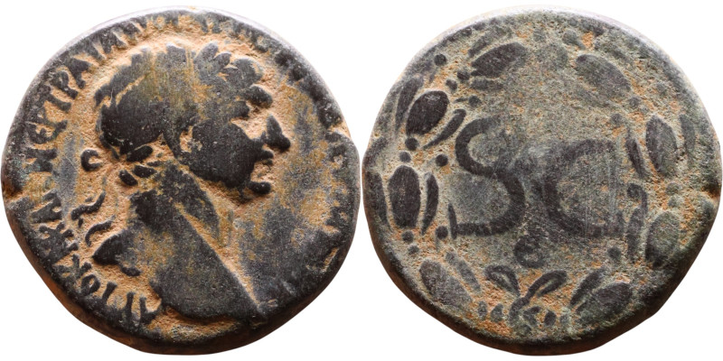 Trajan (98-117) Syria: Antioch. Obv: Bust of emperor. Rev: Large S C

25mm 13,...