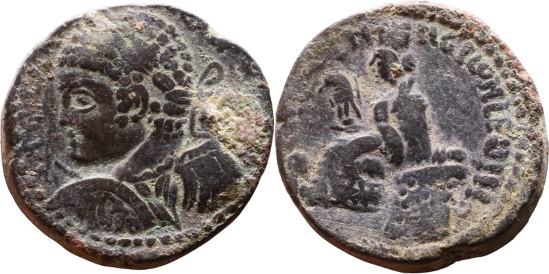 Elagabalus (218-222) Bronze coin. Obv: Bust of emperor. Rev: Seated Tyche

23m...